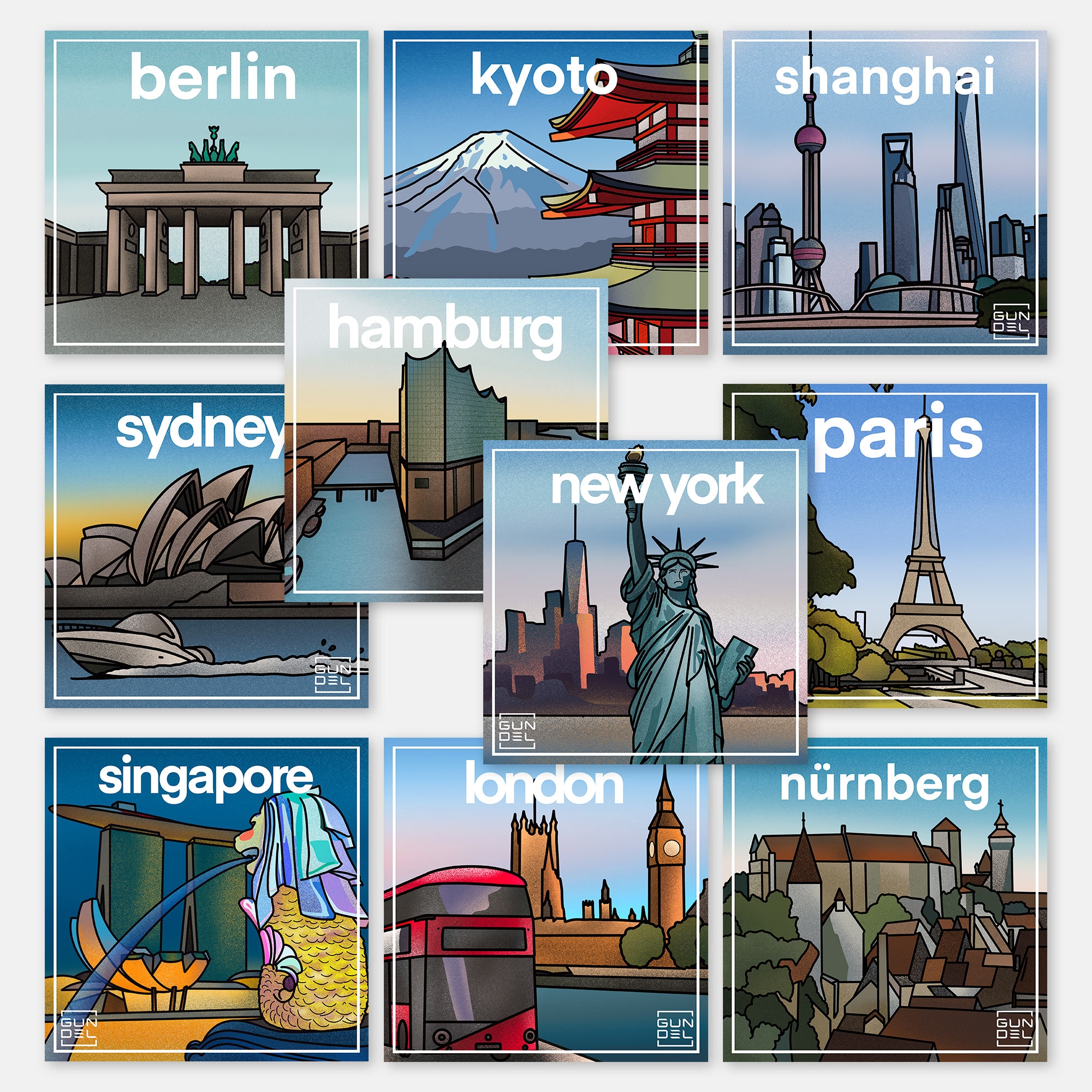 Gundel Koffer - Sticker-Set City: Hamburg Paris Berlin London